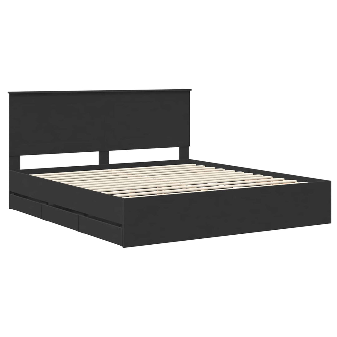 Sengestel med skuffe Sort 200 x 200 cm Ingeniørtræ