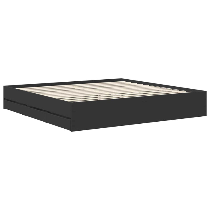 Sengestel med skuffe Sort 200 x 200 cm Ingeniørtræ
