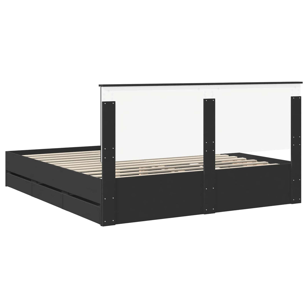 Sengestel med skuffe Sort 200 x 200 cm Ingeniørtræ