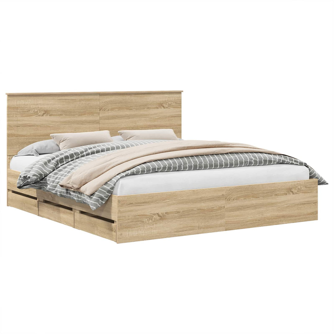 Sengestel med skuffe Sonoma eg 200 x 200 cm Ingeniørtræ