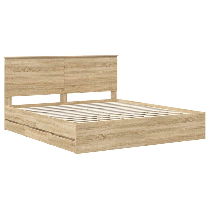 Sengestel med skuffe Sonoma eg 200 x 200 cm Ingeniørtræ