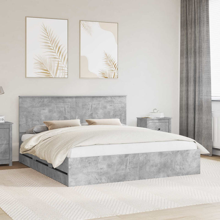 Sengestel med skuffe Beton Grå 200 x 200 cm Ingeniørtræ