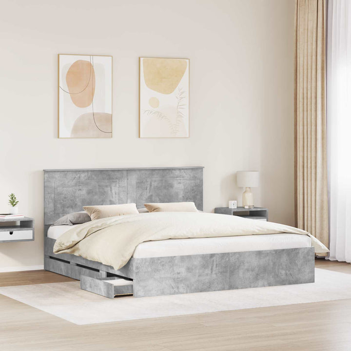 Sengestel med skuffe Beton Grå 200 x 200 cm Ingeniørtræ