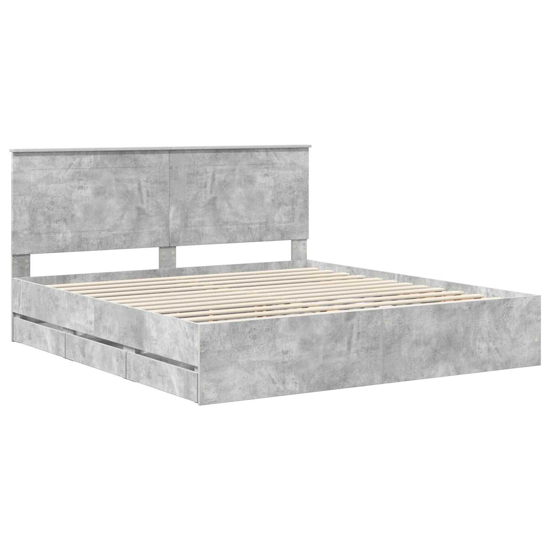 Sengestel med skuffe Beton Grå 200 x 200 cm Ingeniørtræ