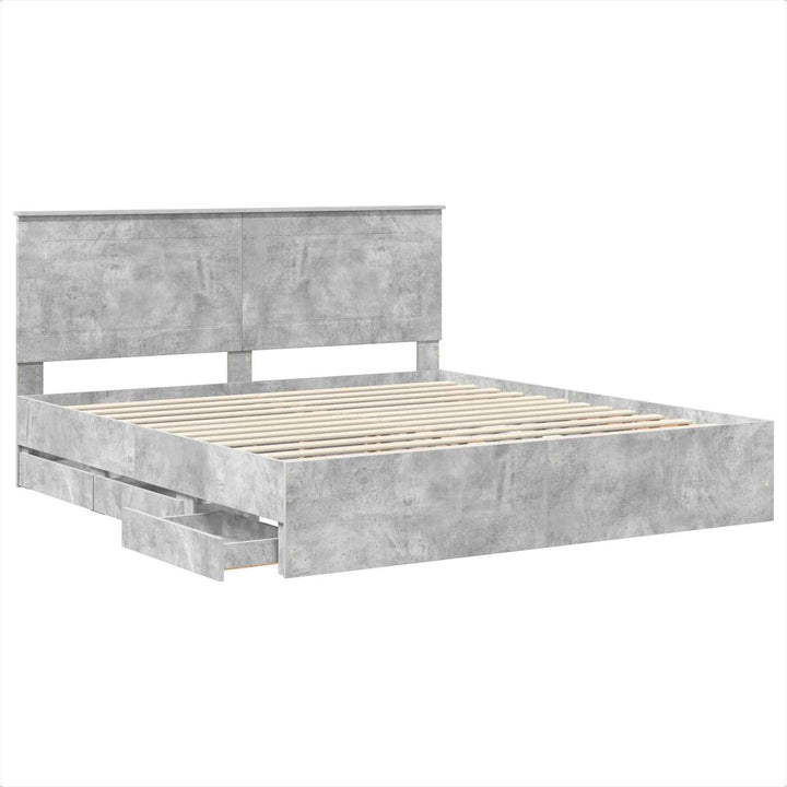 Sengestel med skuffe Beton Grå 200 x 200 cm Ingeniørtræ