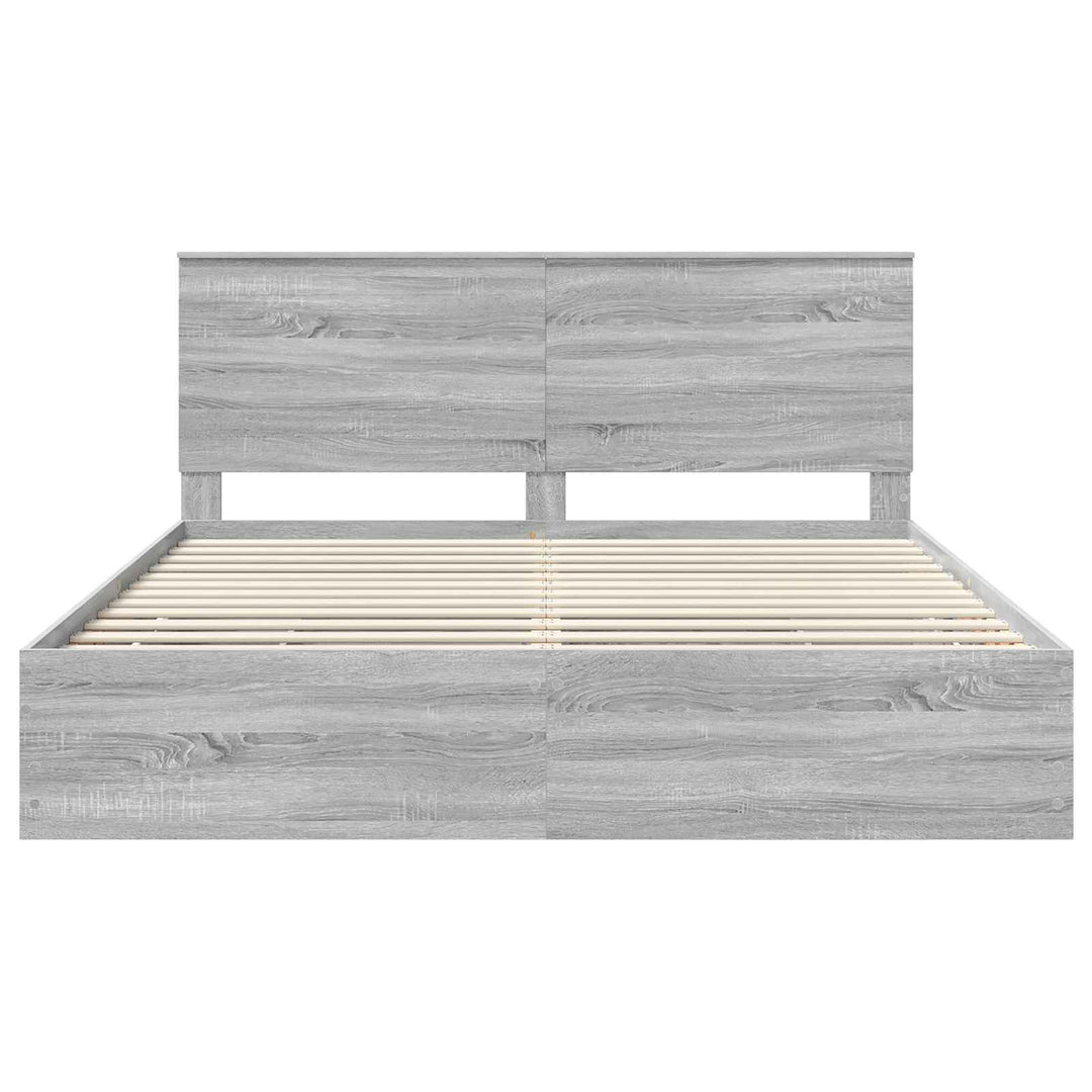 Sengestel med skuffe Grå Sonoma 200 x 200 cm Ingeniørtræ