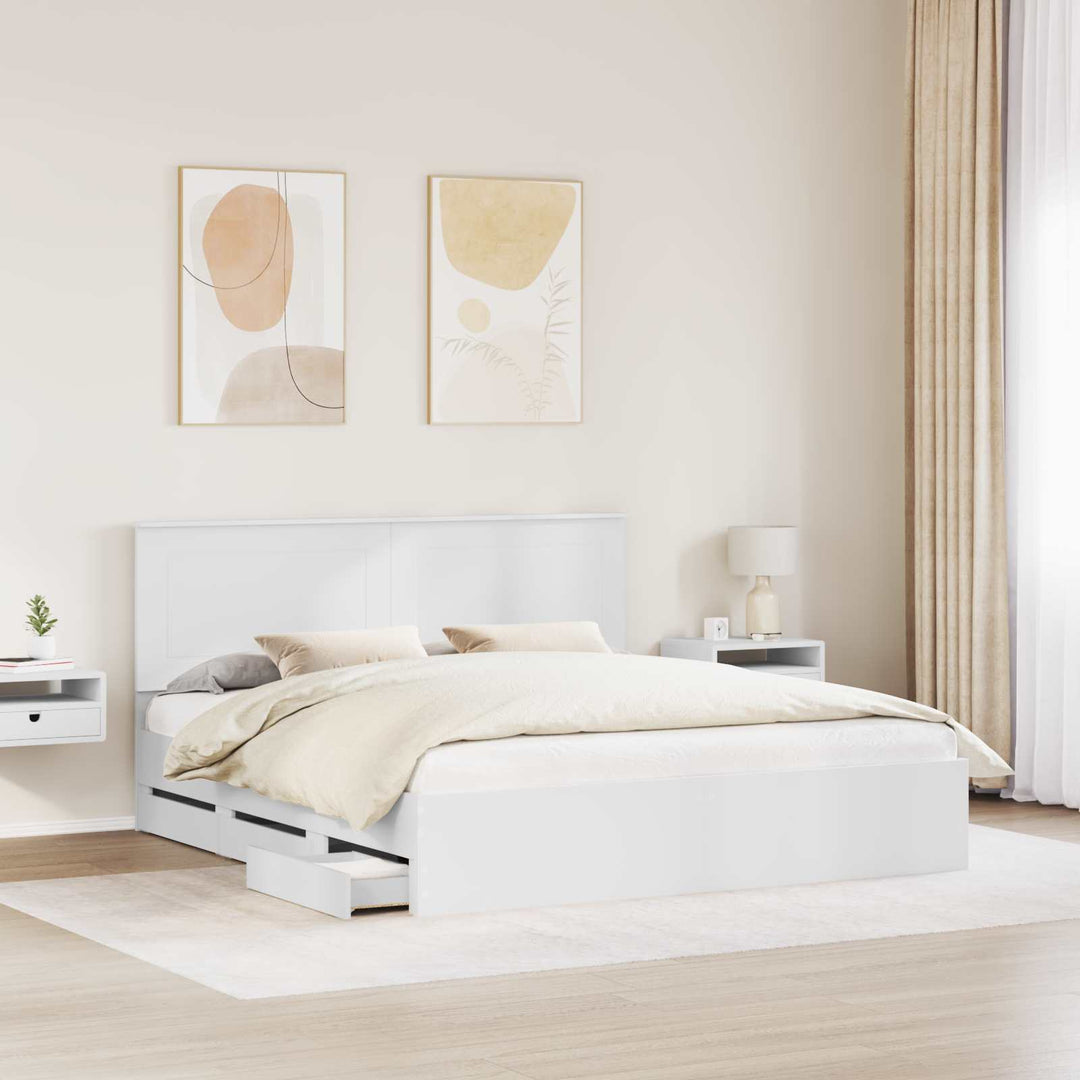 Sengestel med skuffe Hvid 180 x 200 cm Ingeniørtræ
