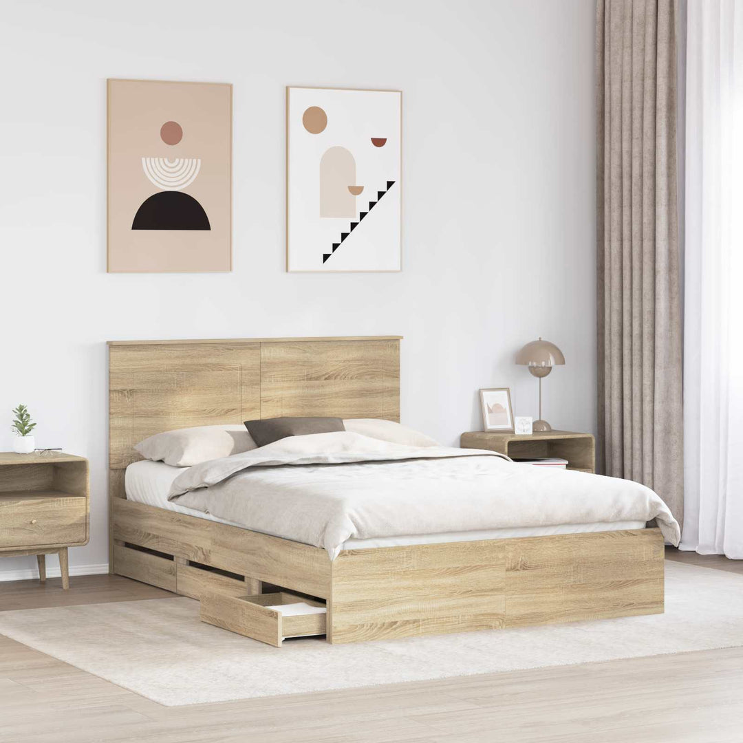 Sengestel med skuffe Sonoma eg 150 x 200 cm Ingeniørtræ