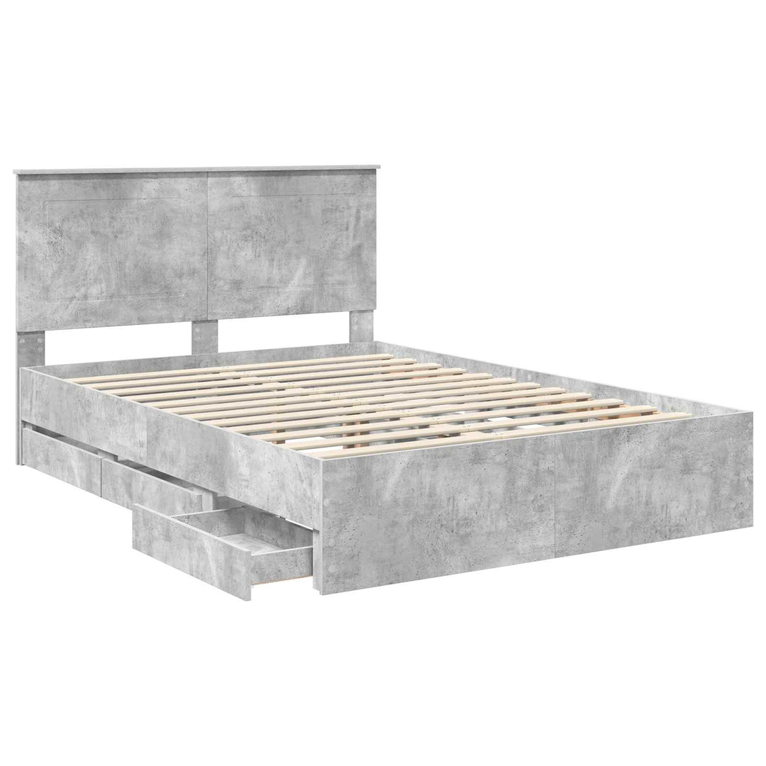 Sengestel med skuffe Beton Grå 150 x 200 cm Ingeniørtræ