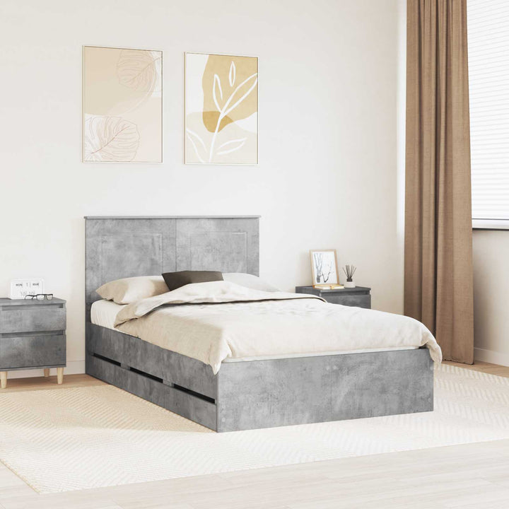 Sengestel med skuffe Beton Grå 135 x 190 cm Ingeniørtræ