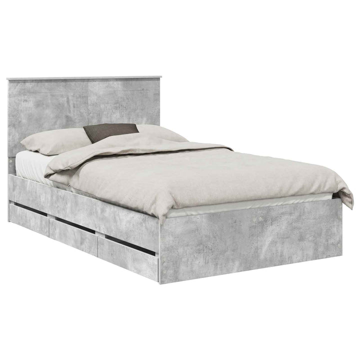 Sengestel med skuffe Beton Grå 135 x 190 cm Ingeniørtræ
