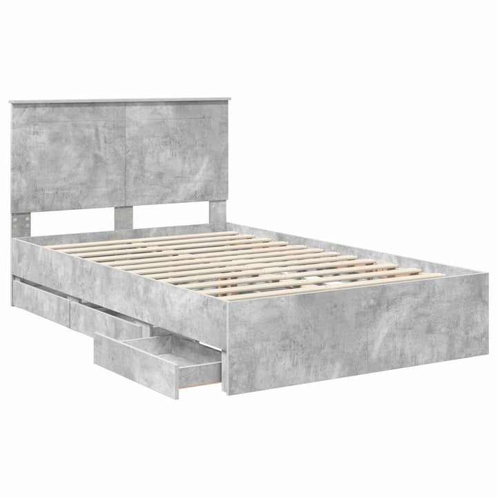 Sengestel med skuffe Beton Grå 135 x 190 cm Ingeniørtræ
