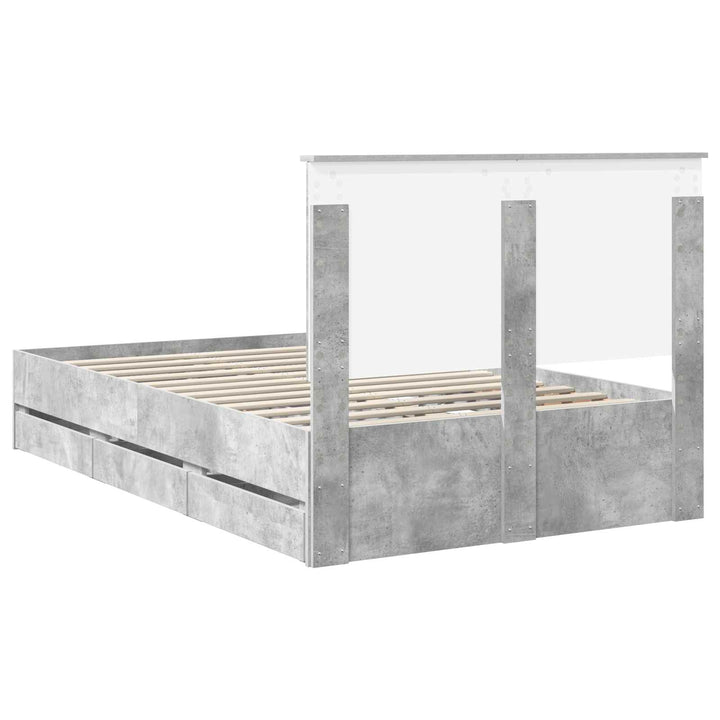 Sengestel med skuffe Beton Grå 135 x 190 cm Ingeniørtræ