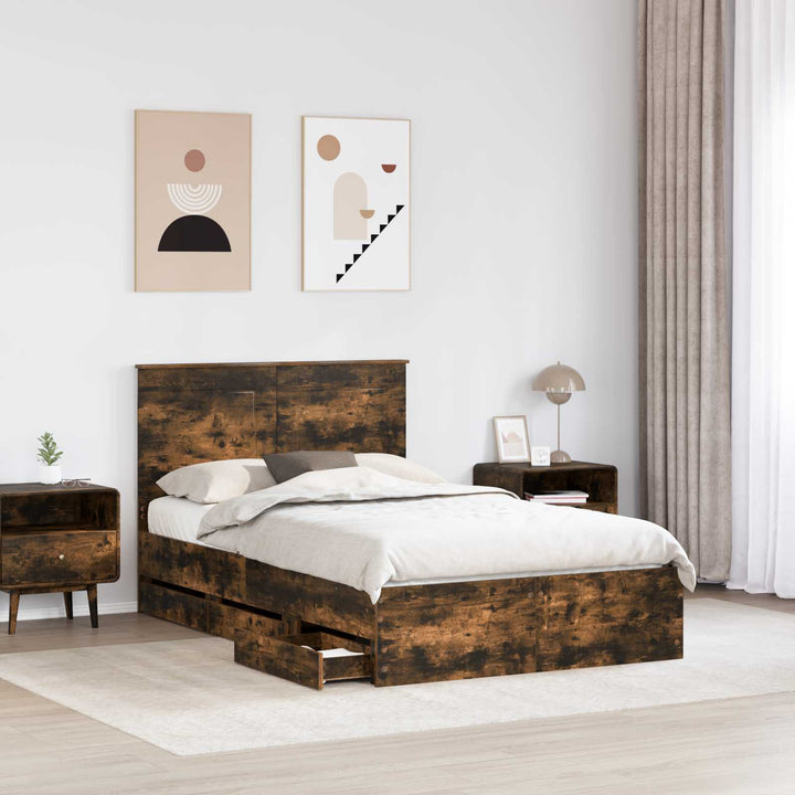 Sengestel med skuffe Røget eg 135 x 190 cm Ingeniørtræ