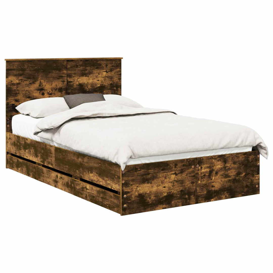 Sengestel med skuffe Røget eg 135 x 190 cm Ingeniørtræ