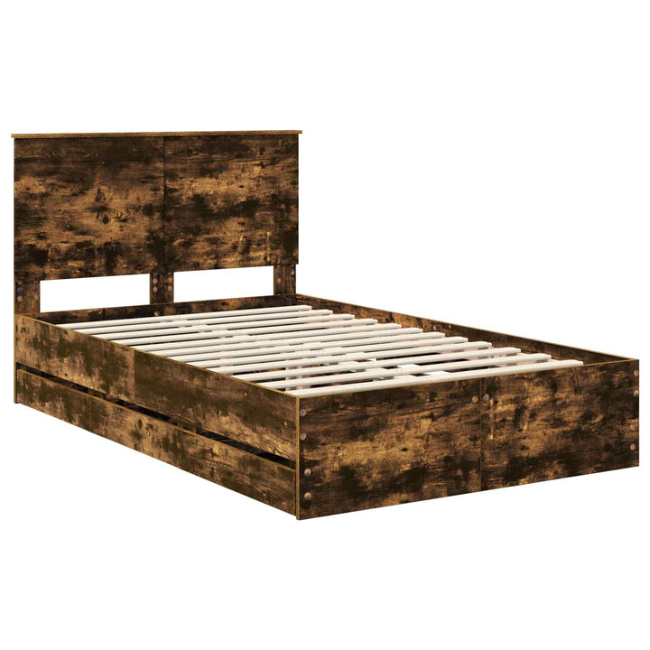 Sengestel med skuffe Røget eg 135 x 190 cm Ingeniørtræ