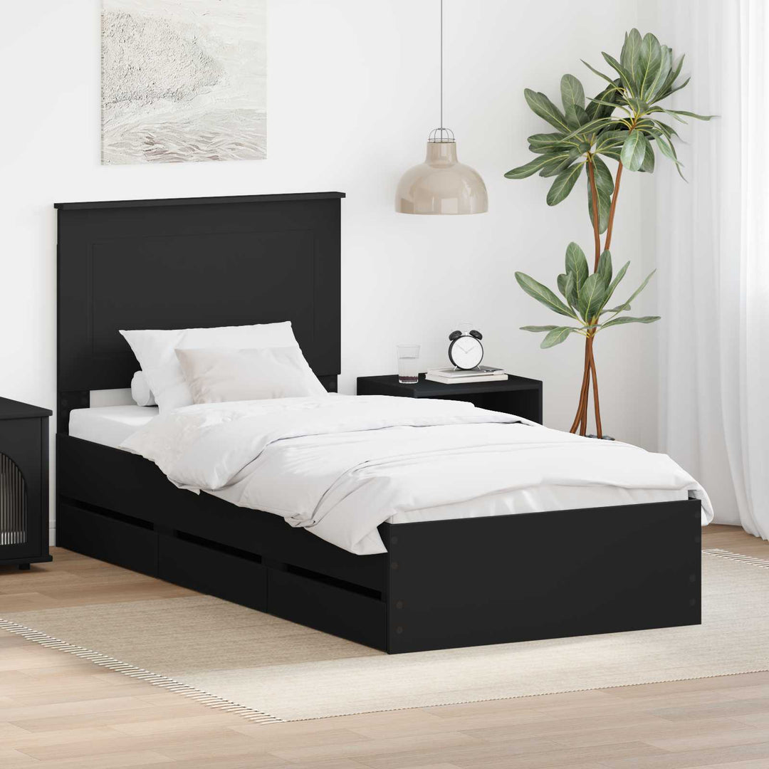 Sengestel med skuffe Sort 90 x 190 cm Ingeniørtræ