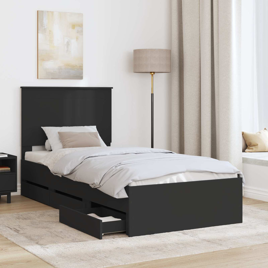 Sengestel med skuffe Sort 90 x 190 cm Ingeniørtræ