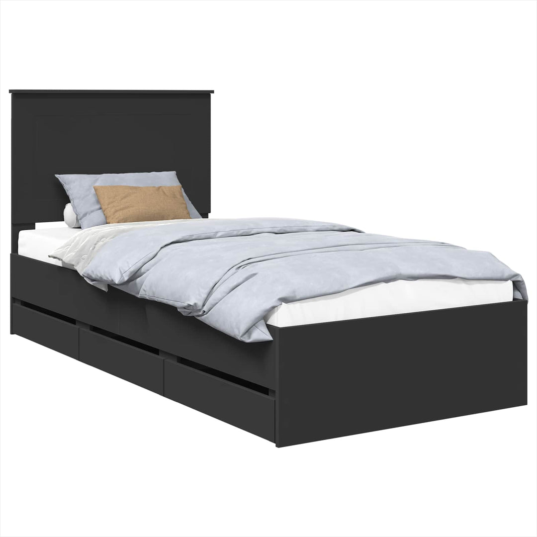 Sengestel med skuffe Sort 90 x 190 cm Ingeniørtræ