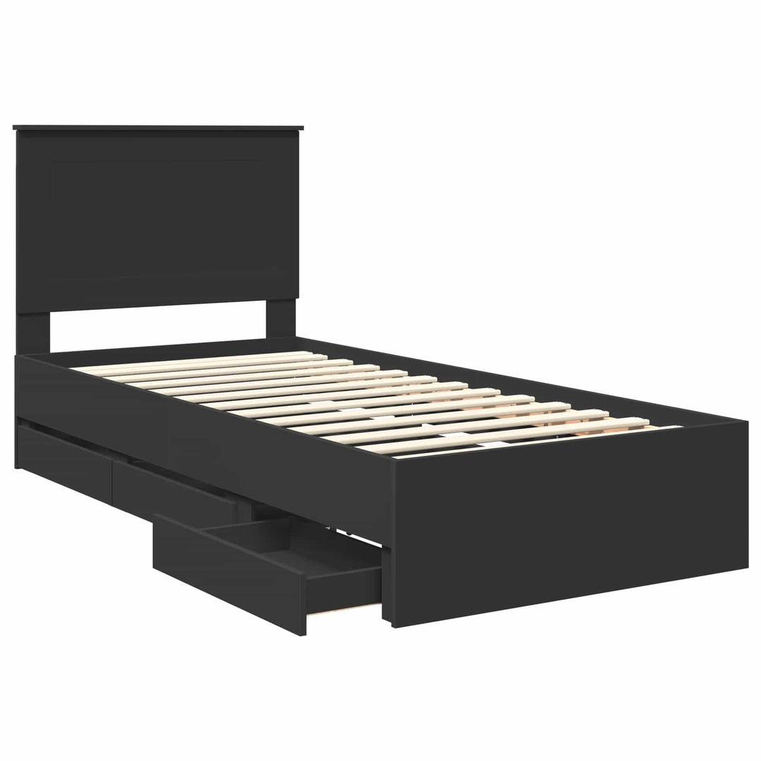Sengestel med skuffe Sort 90 x 190 cm Ingeniørtræ
