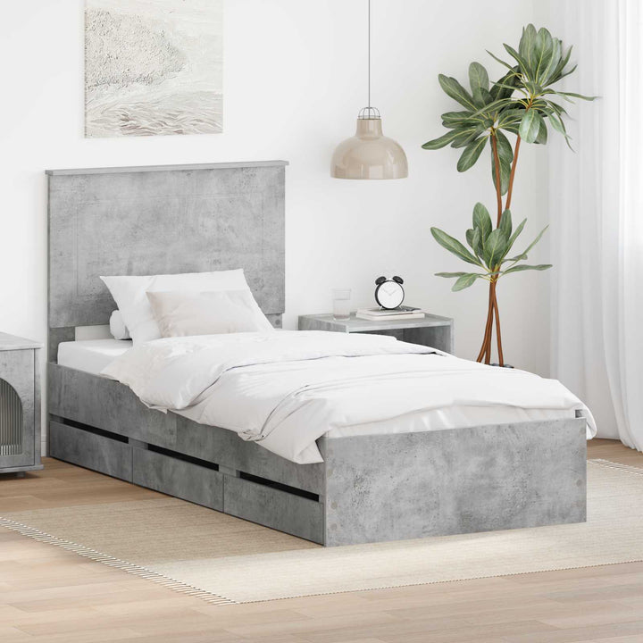 Sengestel med skuffe Beton Grå 75 x 190 cm Ingeniørtræ