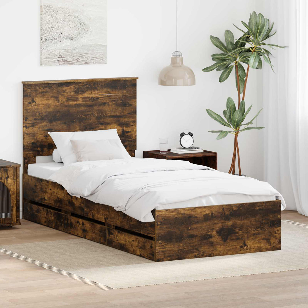 Sengestel med skuffe Røget eg 75 x 190 cm Ingeniørtræ
