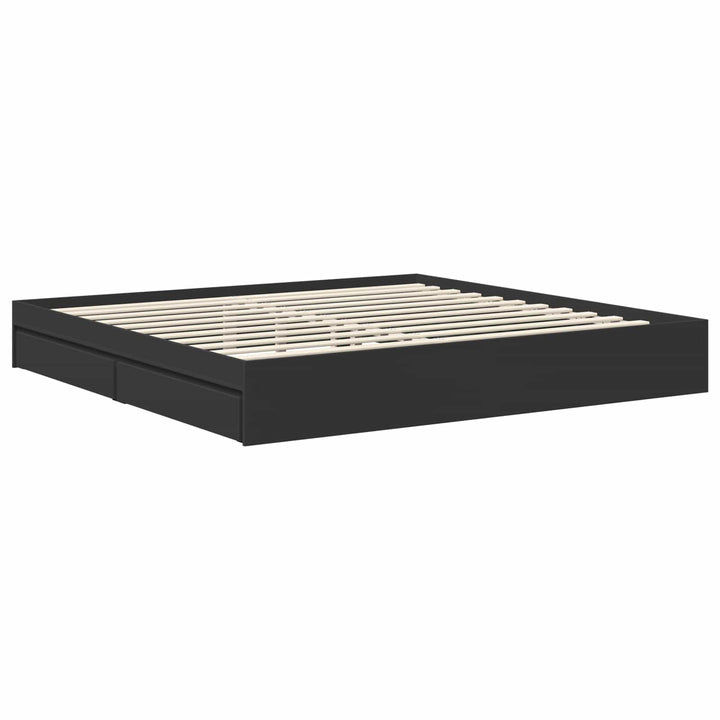 Opbevaringsseng med skuffe Sort 200 x 200 cm Konstrueret træ