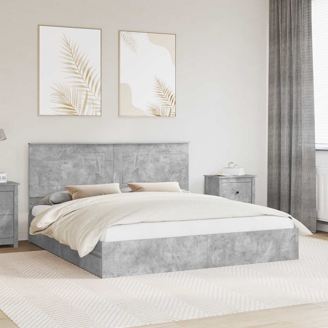 Opbevaringsseng Beton Grå 200 x 200 cm Konstrueret træ