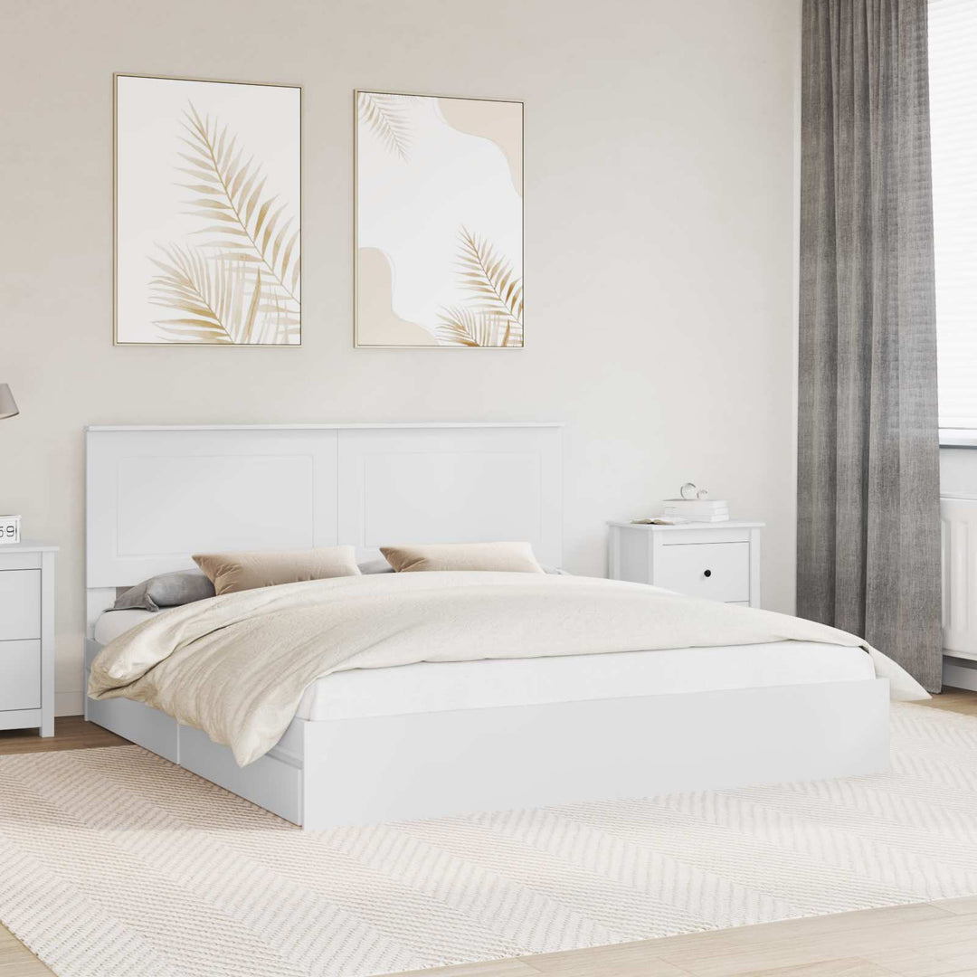 Opbevaringsseng med skuffe Hvid 180 x 200 cm Konstrueret træ