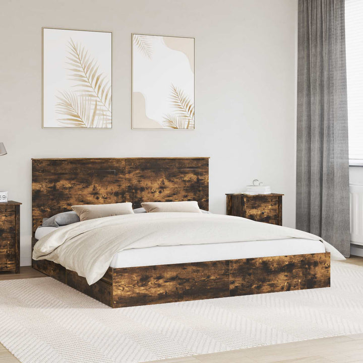 Opbevaringsseng Røget eg 180 x 200 cm Konstrueret træ