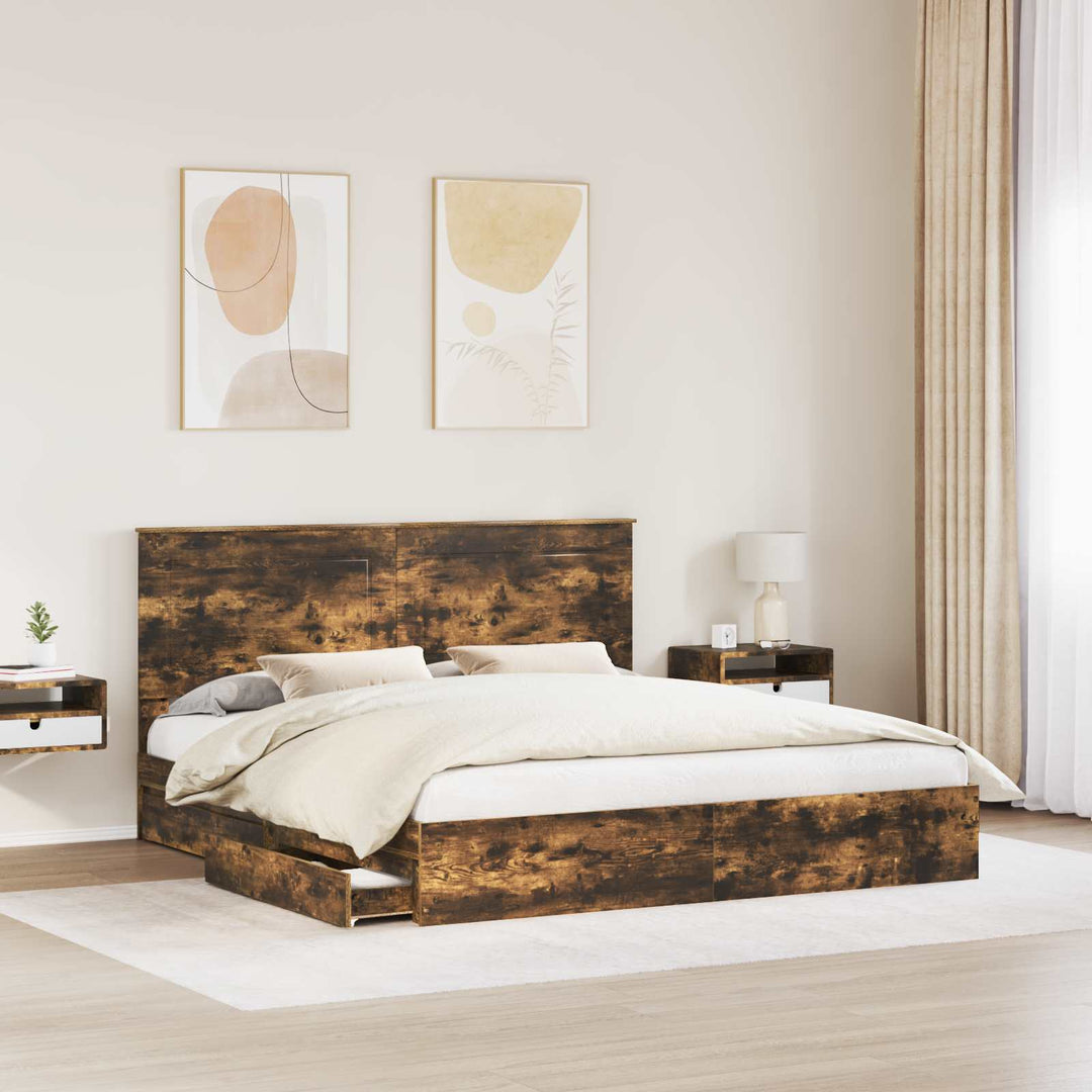 Opbevaringsseng Røget eg 180 x 200 cm Konstrueret træ