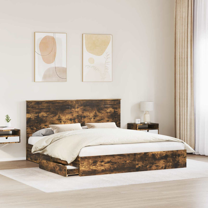 Opbevaringsseng Røget eg 180 x 200 cm Konstrueret træ
