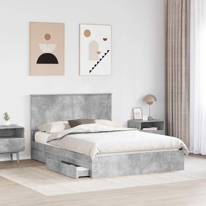 Opbevaringsseng Beton Grå 150 x 200 cm Konstrueret træ