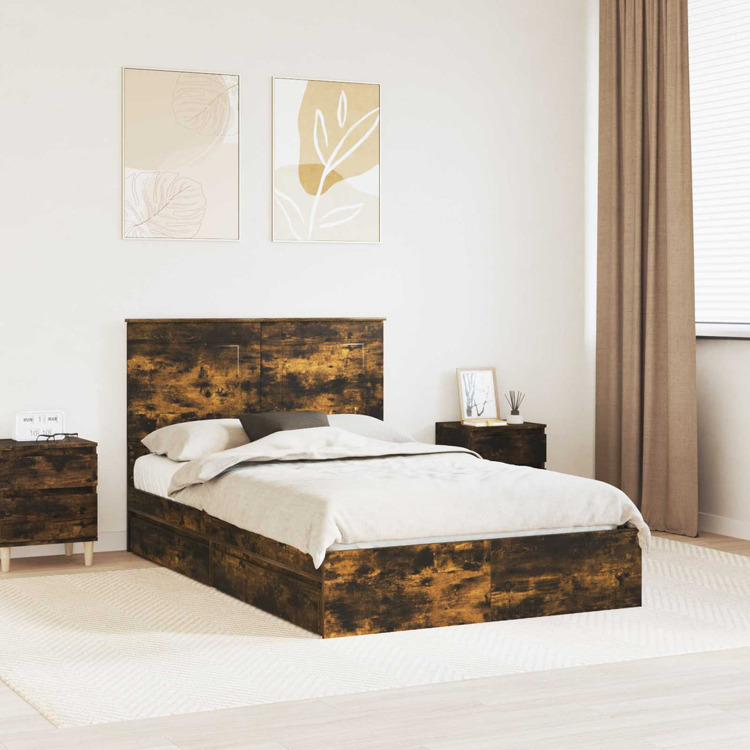Opbevaringsseng Røget eg 135 x 190 cm Konstrueret træ