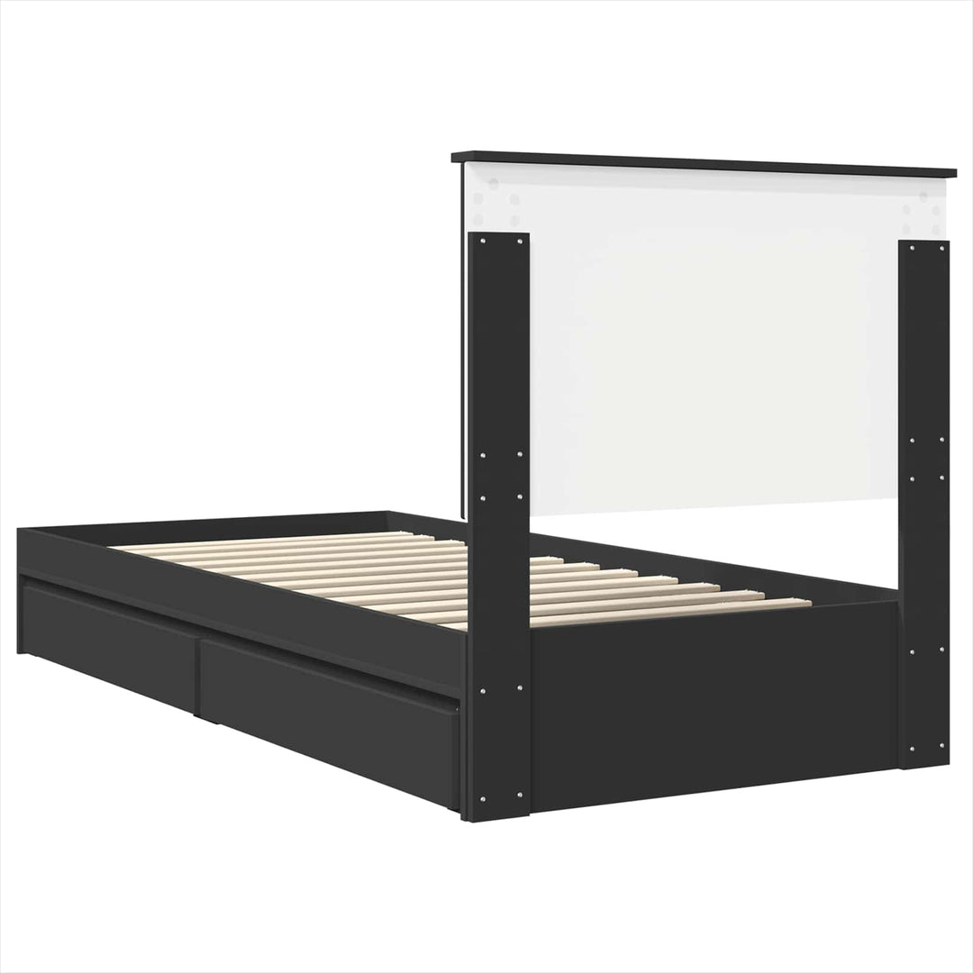 Opbevaringsseng med hovedgærde Sort 90 x 190 cm Konstrueret træ
