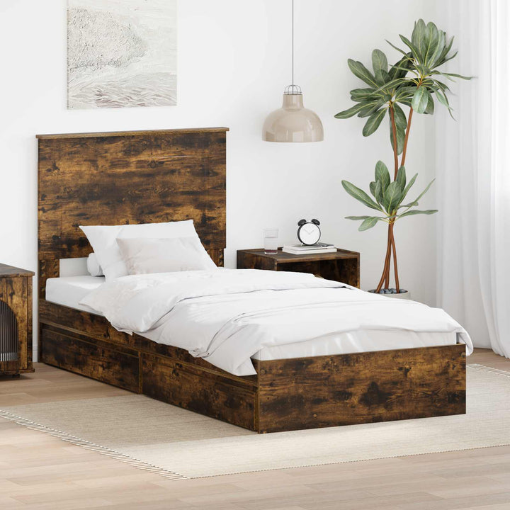 Opbevaringsseng med skuffe Røget eg 90 x 190 cm Konstrueret træ