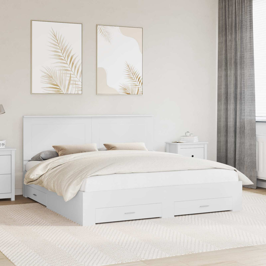 Sengestel med hovedgærde Hvid 180 x 200 cm Konstrueret træ