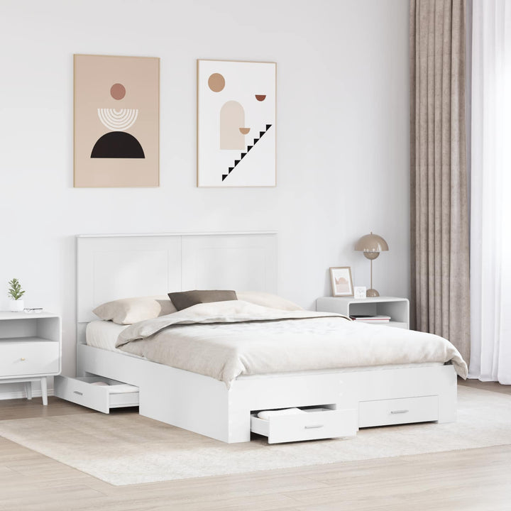 Sengestel med hovedgærde Hvid 140 x 200 cm Konstrueret træ