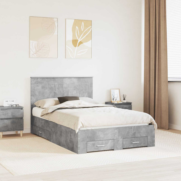 Sengestel med skuffe Beton Grå 135 x 190 cm Konstrueret træ