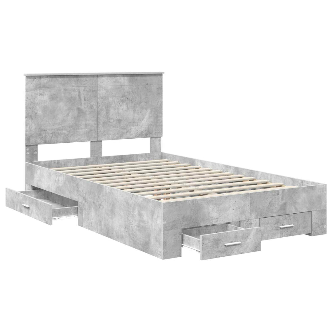 Sengestel med skuffe Beton Grå 135 x 190 cm Konstrueret træ