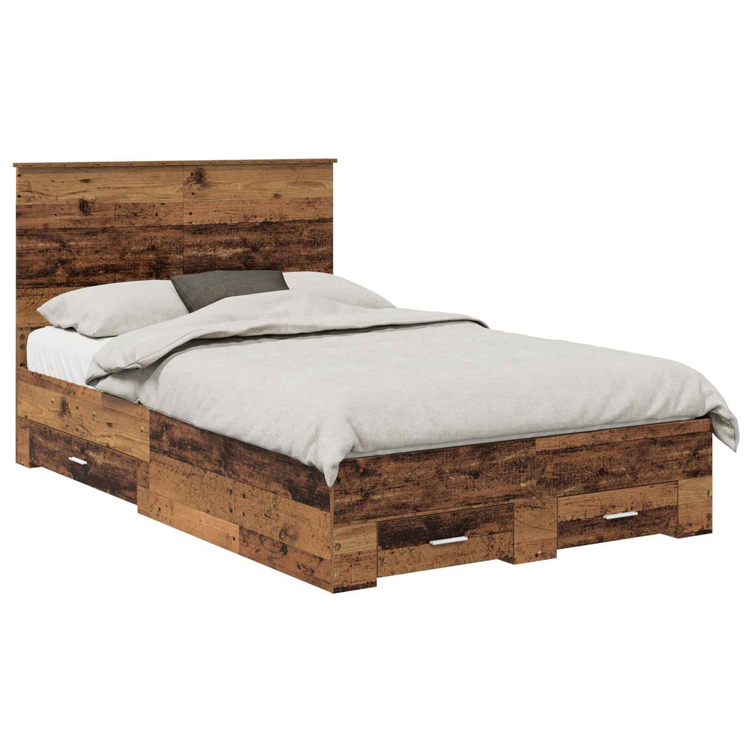 Sengestel med skuffe Gammelt træ 120 x 190 cm Konstrueret træ
