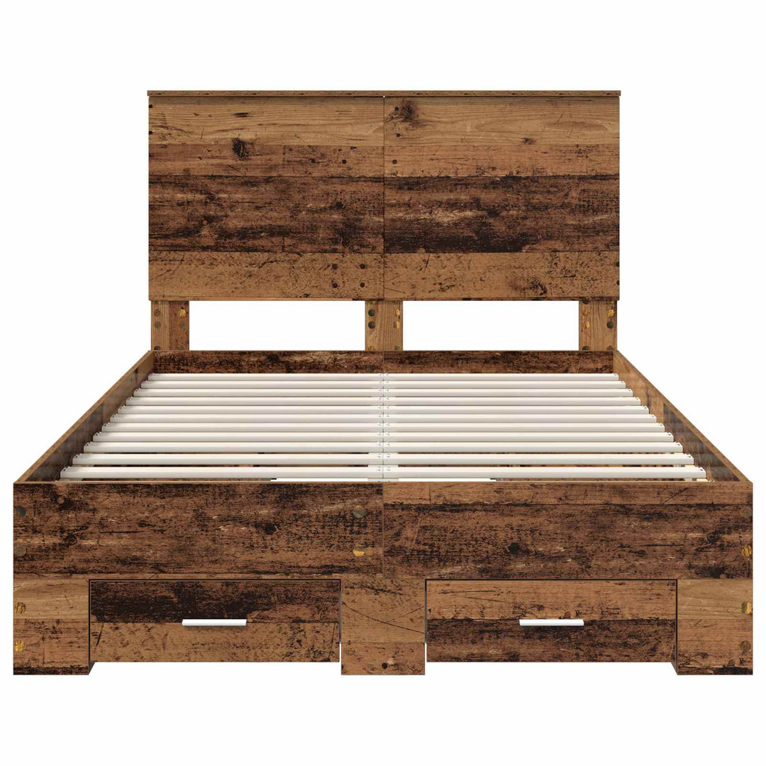 Sengestel med skuffe Gammelt træ 120 x 190 cm Konstrueret træ
