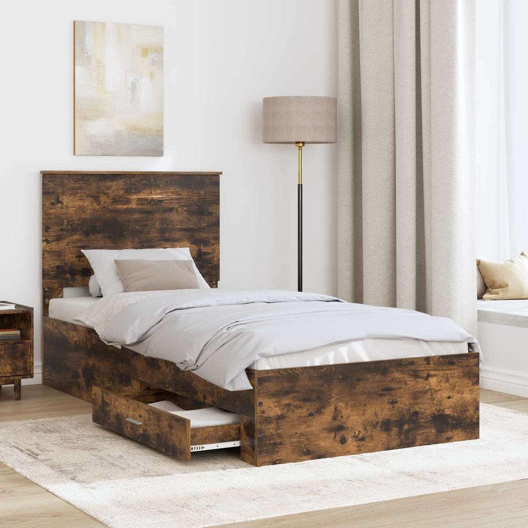 Sengestel med hovedgærde Røget eg 90 x 190 cm Konstrueret træ