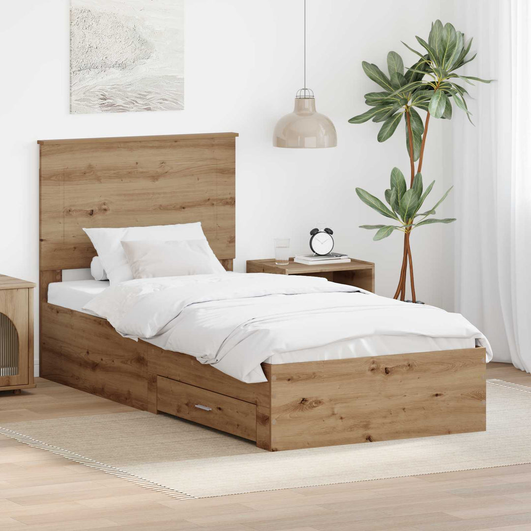 Sengestel med skuffe Artisan Egetræ 90 x 200 cm Konstrueret træ