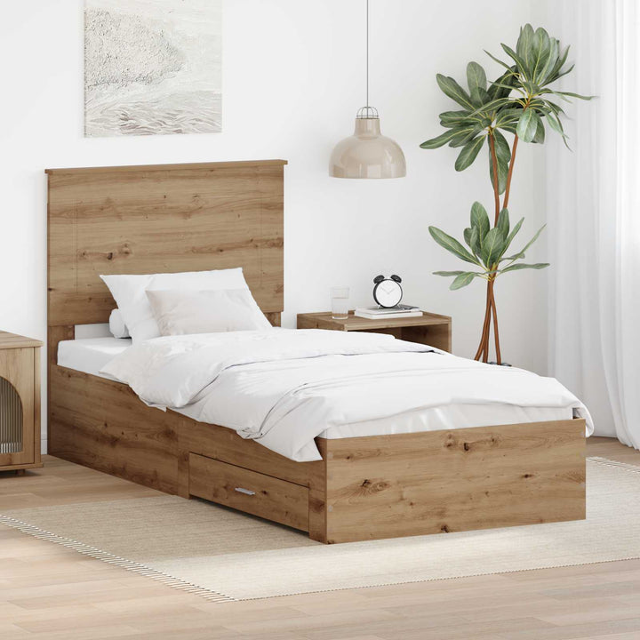 Sengestel med skuffe Artisan Egetræ 90 x 200 cm Konstrueret træ
