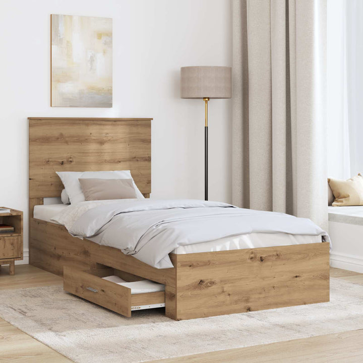 Sengestel med skuffe Artisan Egetræ 90 x 200 cm Konstrueret træ