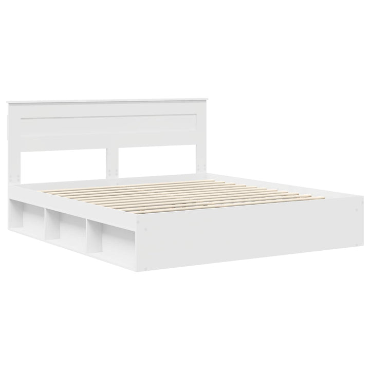 Sengestel med hovedgærde Hvid 200 x 200 cm Massiv fyrretræ