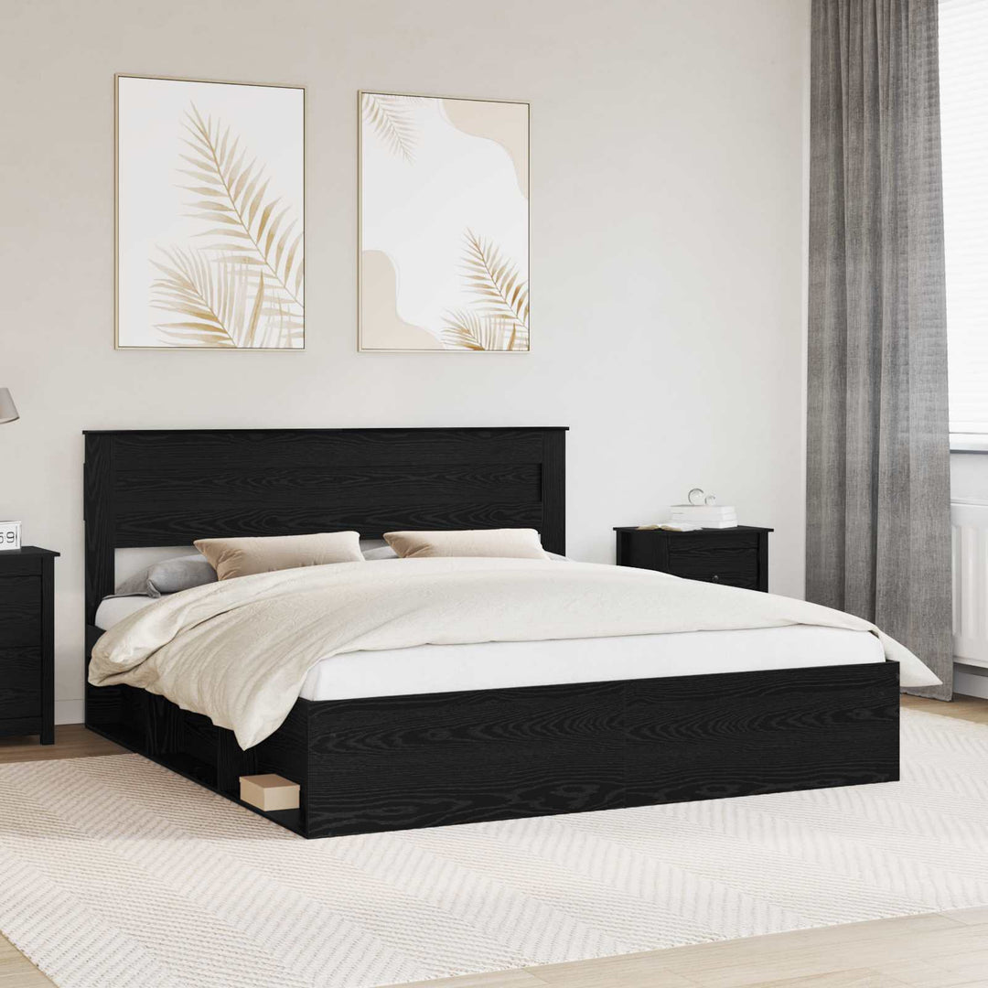 Sengestel Ensfarvet Sort 200 x 200 cm Massiv fyrretræ