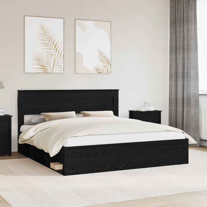 Sengestel Ensfarvet Sort 200 x 200 cm Massiv fyrretræ