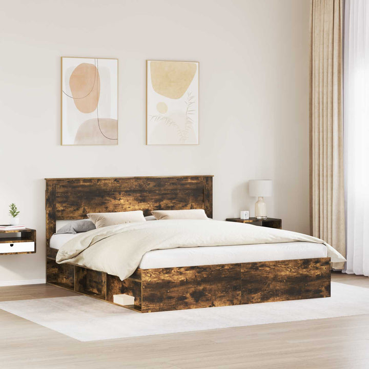 Sengestel med hovedgærde Røget eg 180 x 200 cm Massiv fyrretræ